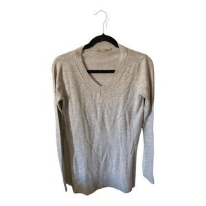 Ann Taylor Loft V-Neck Long Sleeve Pullover Sweater Grey Lightweight Size XS